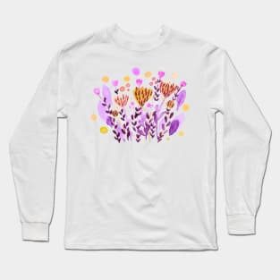 Watercolor whimsical flowers - orange and purple Long Sleeve T-Shirt